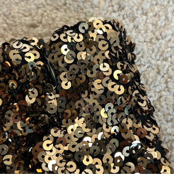 Zara Gold sequin metallic miniskirt stretchy Sz S lined side zip closure sparkly - Picture 6 of 12